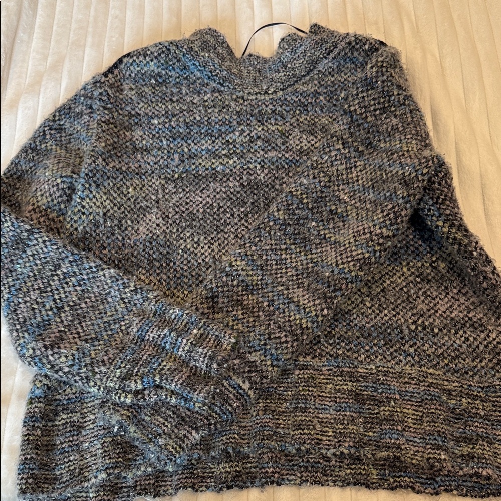 Free People Speckled Multicolor Knit Pullover - Blue, Gray, Cream, cotton candy